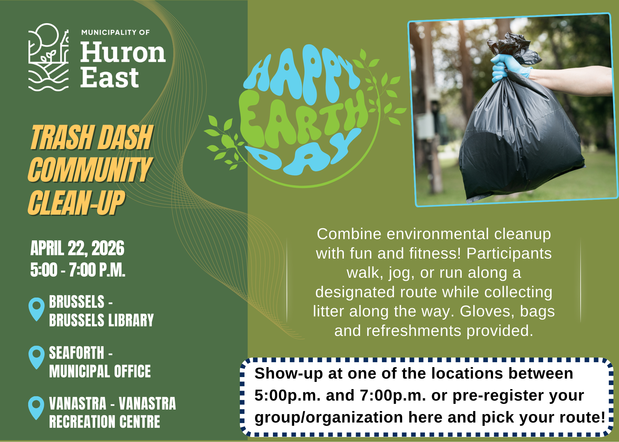 Trash Dash Poster with event date of April 22 from 5 to 7pm.