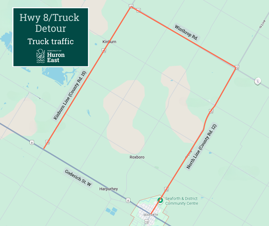 Map of the Highway 8 Truck Detour